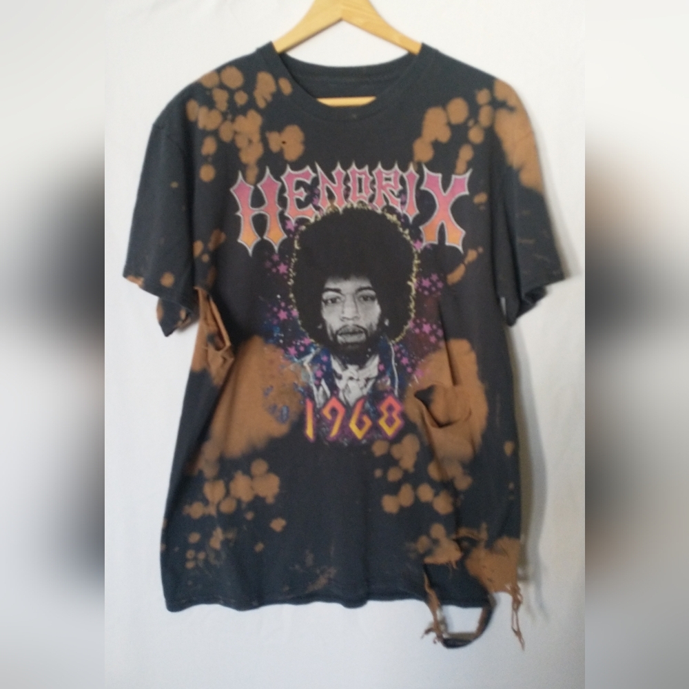 Jimmy Hendrix Graphic Men's T-Shirt - Destroyed Ripped Grunge L